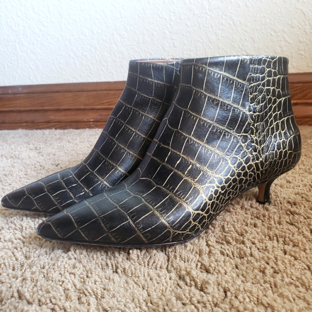 Paris Texas Croc Embossed Boots Kitten Heel 37.5/7.5